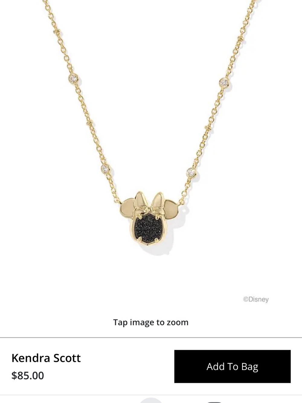Disney / Kendra Scott Gold Minnie Mouse Short Pendant Necklace black Drusy NEW